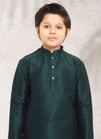 Raivat Ethnic Art Banarasi Silk Kids Kurta Pajama In Green Colour | Grocsy