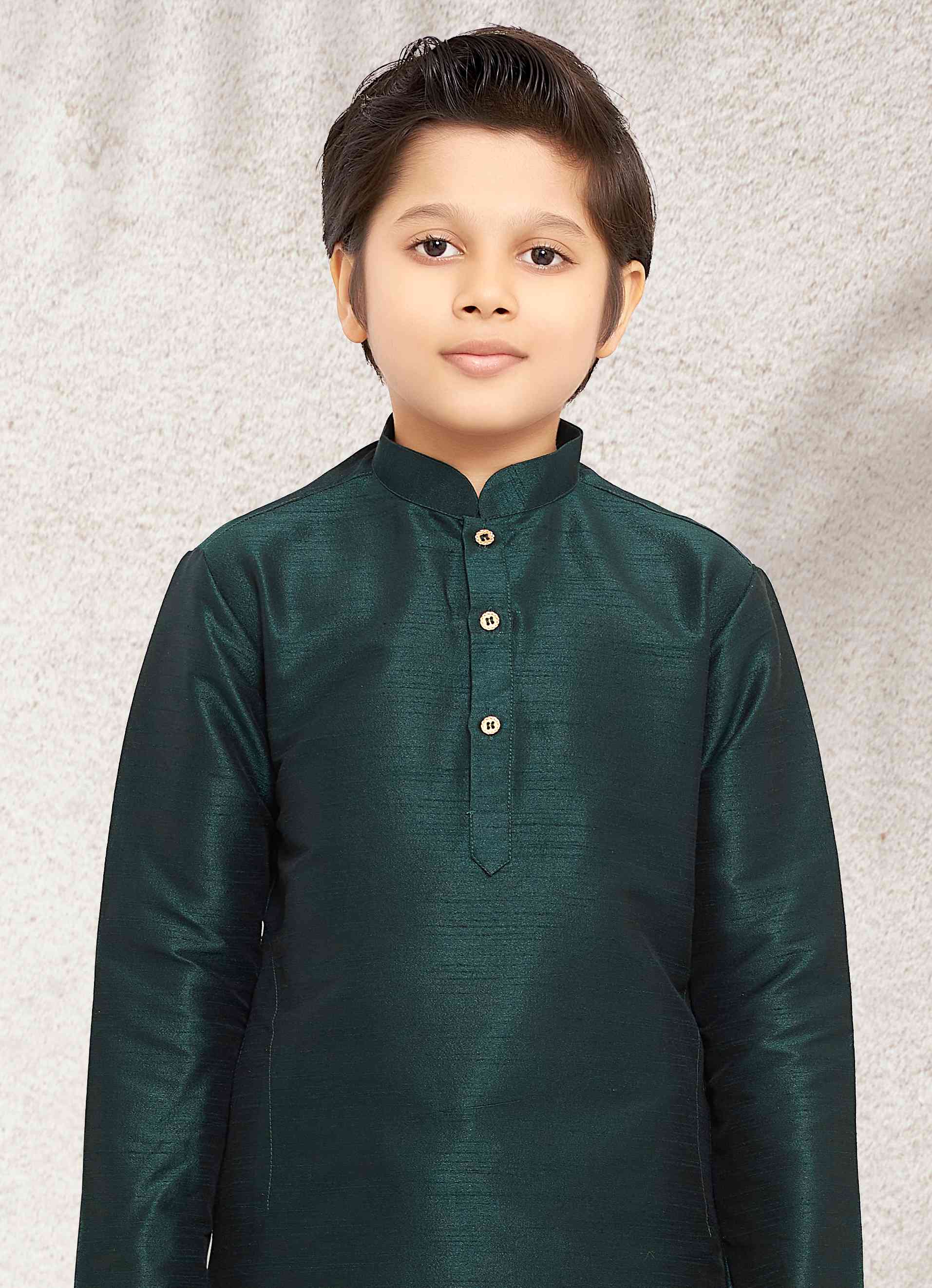Raivat Ethnic Art Banarasi Silk Kids Kurta Pajama In Green Colour | Grocsy