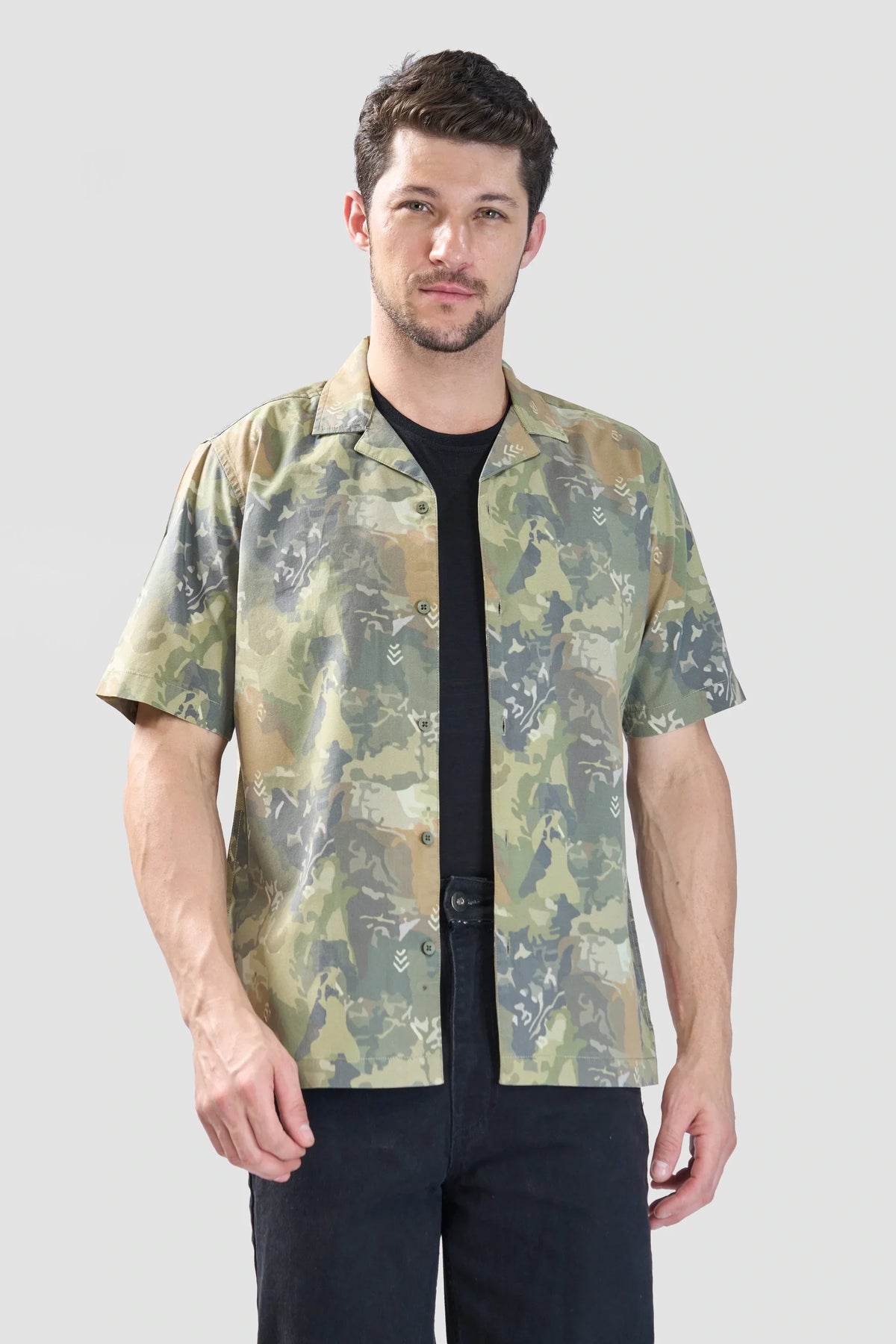 Xkind Olive Abstract Printed Relaxed Fit Shirt | Grocsy