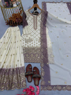Anaita Lavender & White Georgette Readymade Suit with Embroidery & Sequence Work | Grocsy