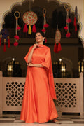 Juniper Orange Golden Flared Lehenga Choli With Matching Dupatta | Grocsy