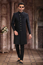 Raivat Ethnic Art Silk Embroidery Work Sherwani In Black Colour | Grocsy