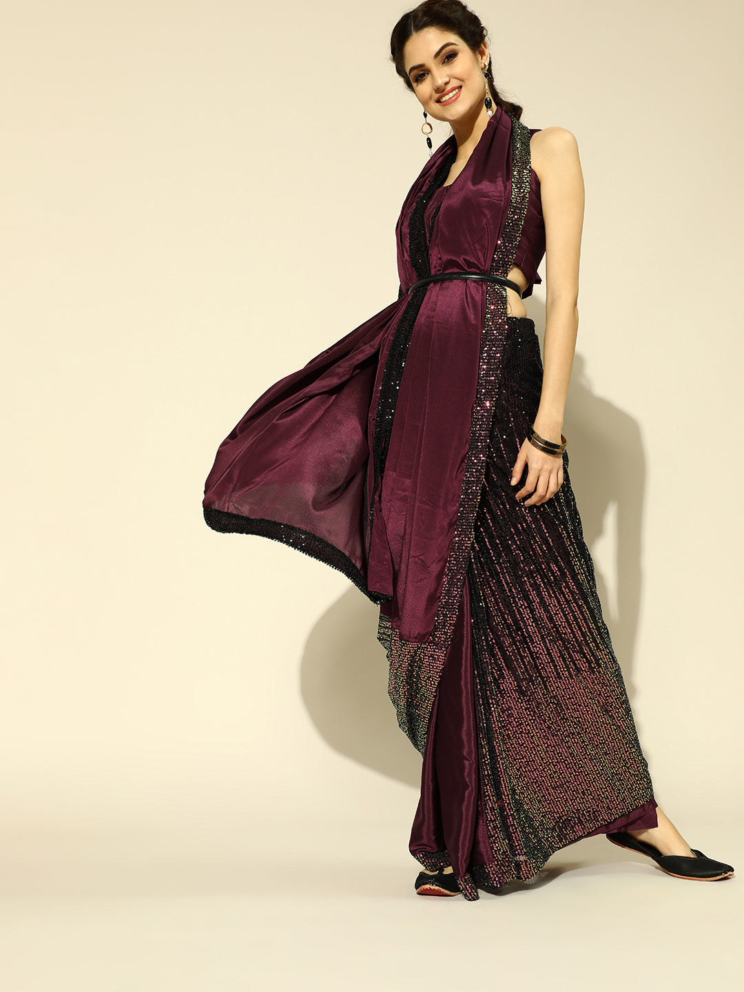 Tikhi Imli Embellished Poly Crepe Saree with Embellished Border | Grocsy
