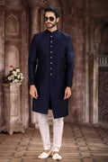 Raivat Ethnic Art Silk Embroidery Work Sherwani In Blue Colour | Grocsy