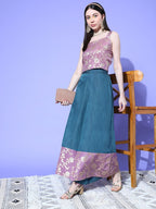 InWeave Women's Mauve Brocade Strappy Top W Teal Mauve Brocade Palazzo Set | Grocsy