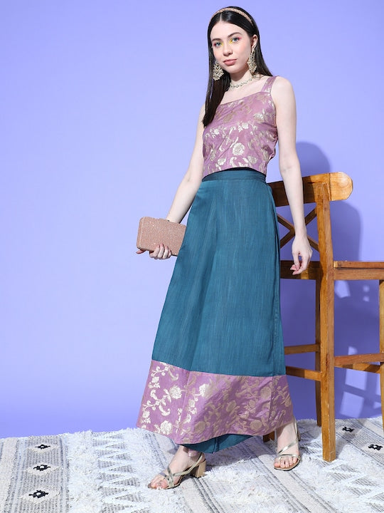 InWeave Women's Mauve Brocade Strappy Top W Teal Mauve Brocade Palazzo Set | Grocsy