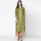 Maai Rayon Hand Printed Kurta Olive | Grocsy