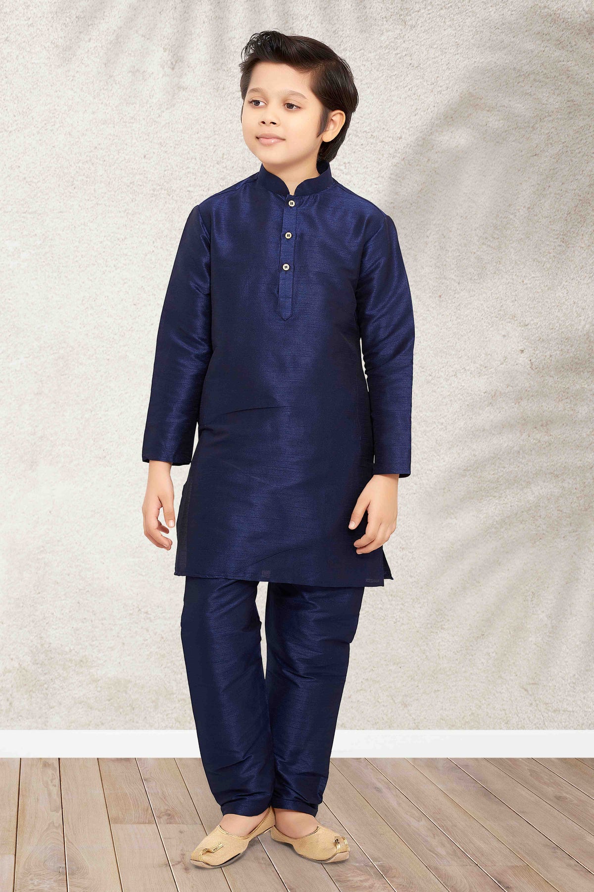 Raivat Ethnic Art Banarasi Silk Kids Kurta Pajama In Blue Colour | Grocsy