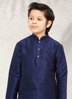 Raivat Ethnic Art Banarasi Silk Kids Kurta Pajama In Blue Colour | Grocsy