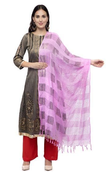 A R Silk Women's Cotton Window Check Baby Pink Regular Dupatta | Grocsy