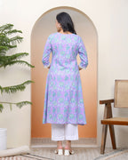 Vaasva Women Lavender Floral Cotton Printed Flare Kurti | Grocsy