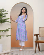 Vaasva Women Lavender Floral Cotton Printed Flare Kurti | Grocsy