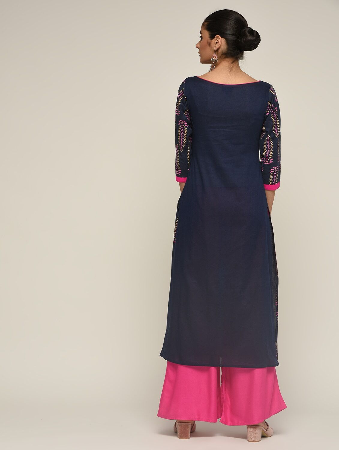 Maai Rayon Hand Printed Kurta Navy | Grocsy