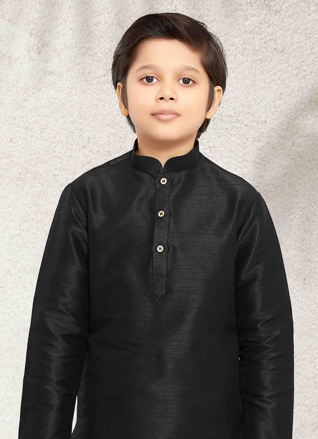 Raivat Ethnic Art Banarasi Silk Kids Kurta Pajama In Black Colour | Grocsy