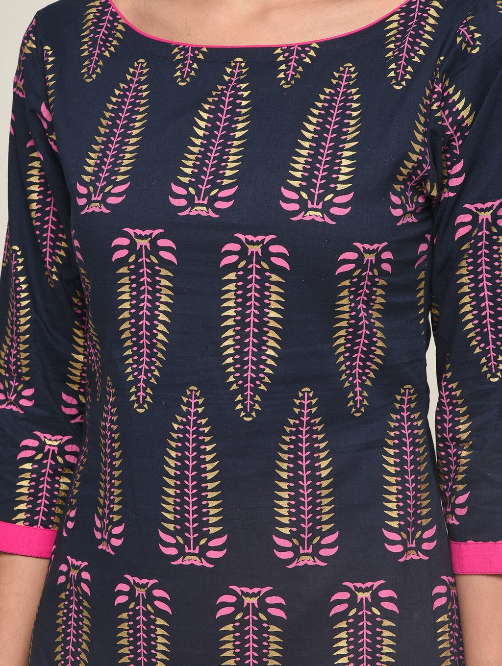 Maai Rayon Hand Printed Kurta Navy | Grocsy