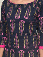 Maai Rayon Hand Printed Kurta Navy | Grocsy