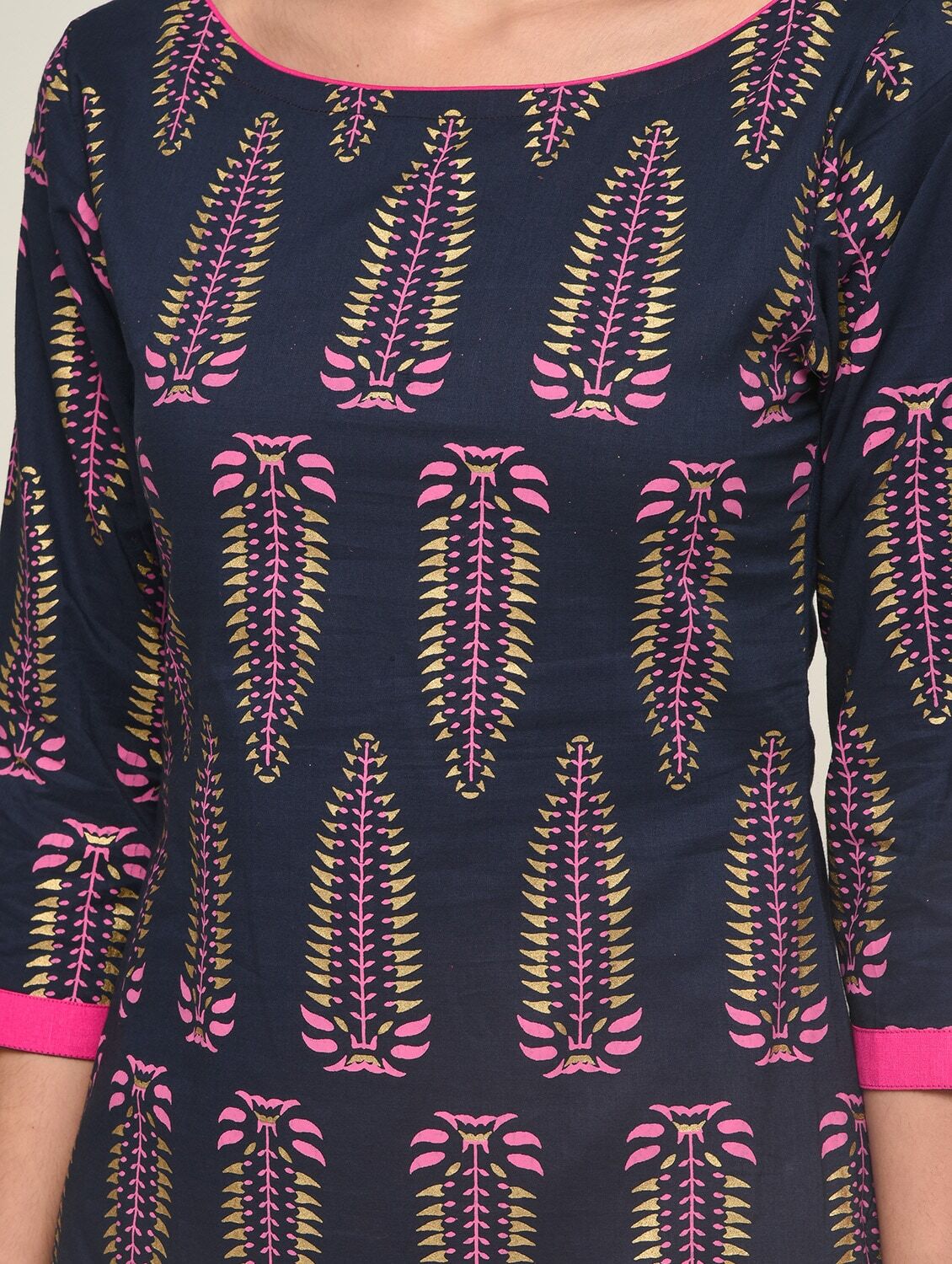 Maai Rayon Hand Printed Kurta Navy | Grocsy
