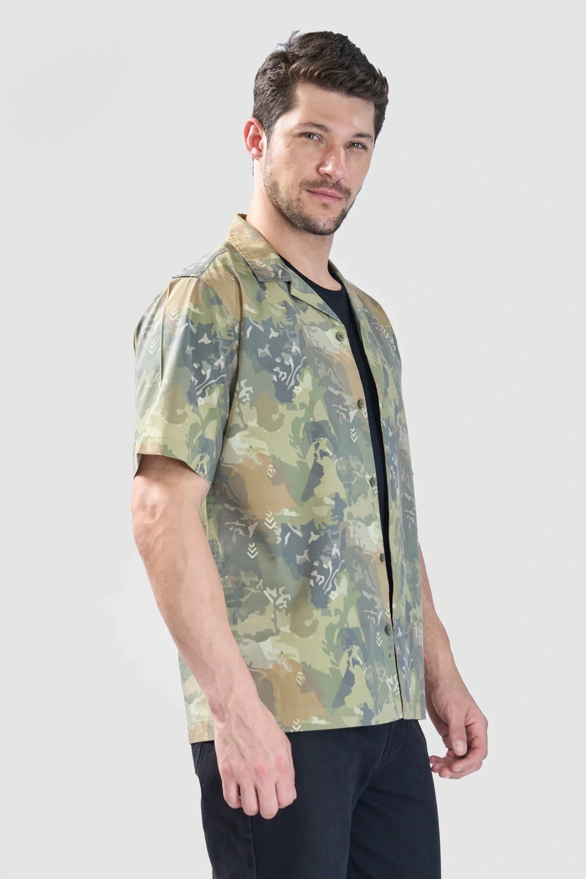 Xkind Olive Abstract Printed Relaxed Fit Shirt | Grocsy