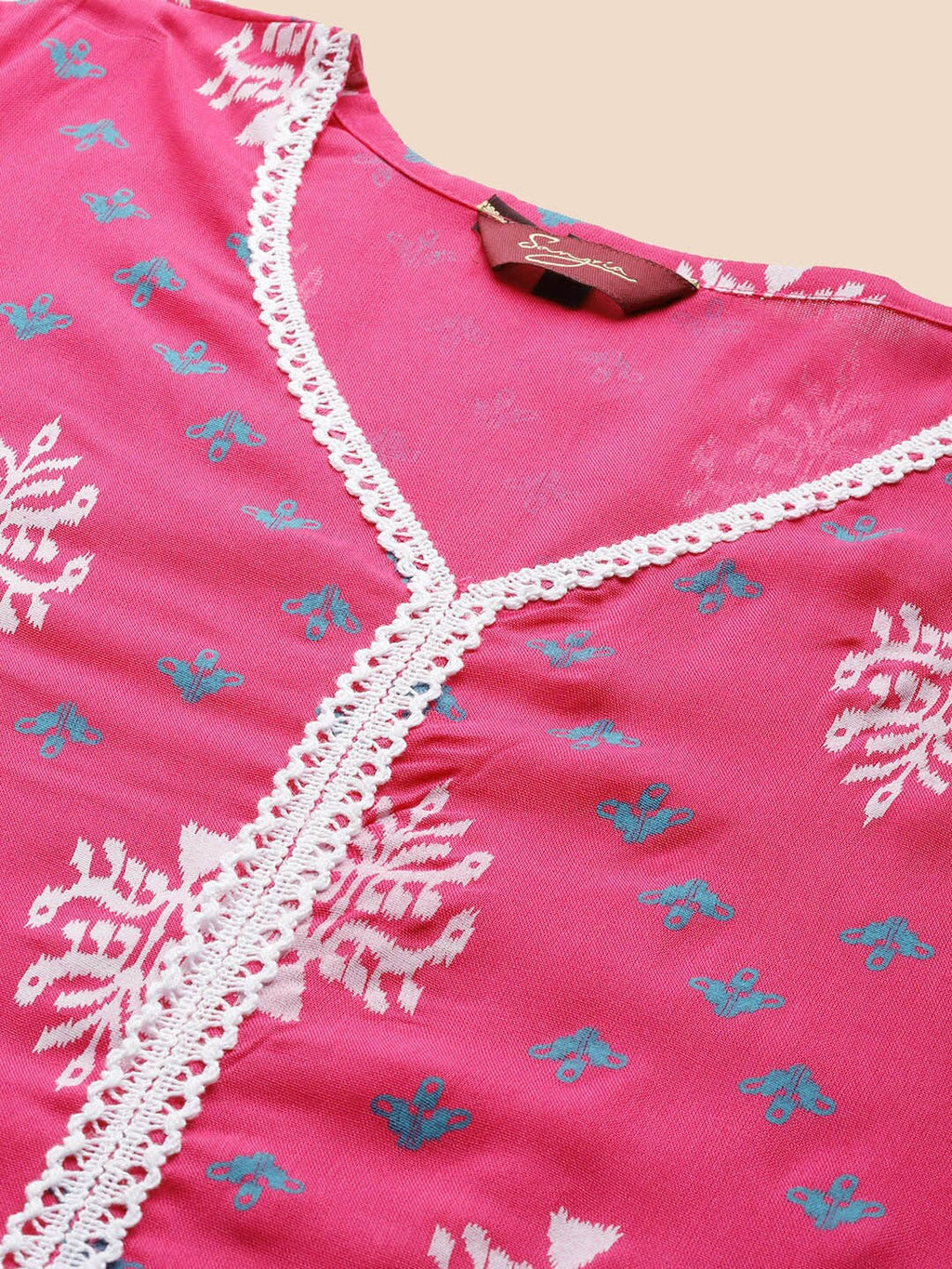 Sangria Pink Ethnic Motifs Printed Pure Cotton Kurta With Trouser | Grocsy
