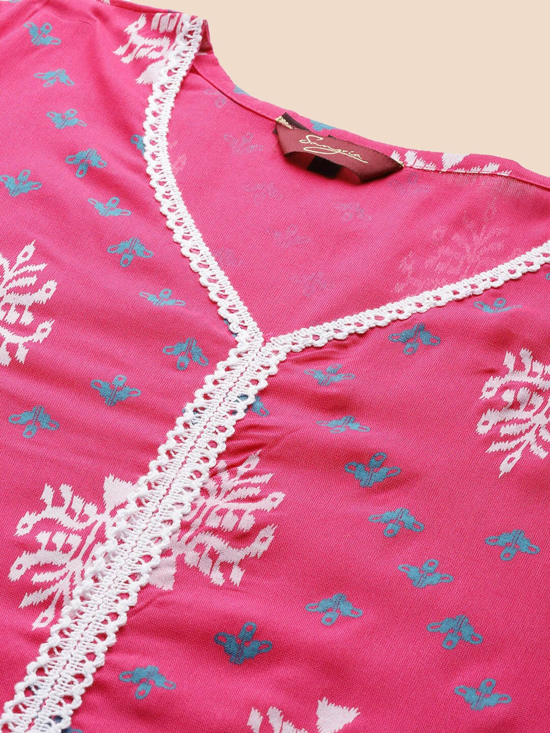 Sangria Pink Ethnic Motifs Printed Pure Cotton Kurta With Trouser | Grocsy