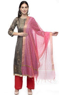 A R Silk Women's Chanderi Zari Embroidery Gajari Regular Dupatta | Grocsy