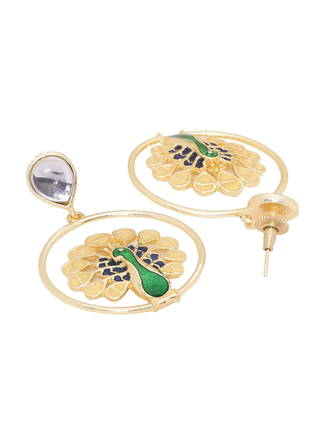 Shoshaa Green Peacock Shaped Drop Earrings | Grocsy