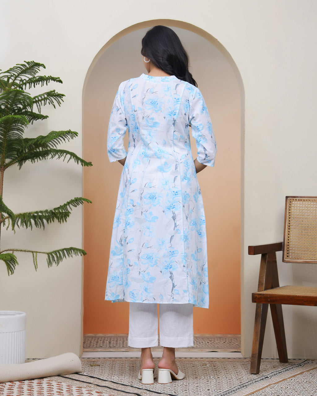 Vaasva Women White Floral Cotton Printed Flare Kurti | Grocsy