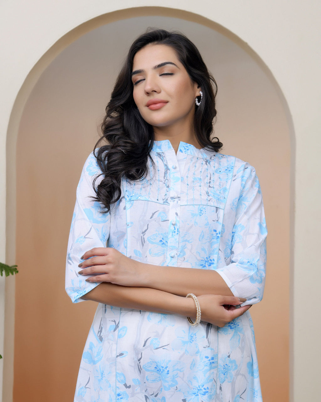 Vaasva Women White Floral Cotton Printed Flare Kurti | Grocsy