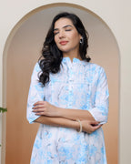 Vaasva Women White Floral Cotton Printed Flare Kurti | Grocsy