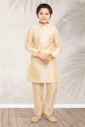 Raivat Ethnic Art Banarasi Silk Kids Kurta Pajama In Gold Colour | Grocsy