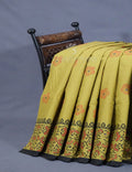 Mehndi Green Colour Block Print With Mirron Embroidered Pure Mulmul Cotton Saree By Gayathri Reddy Designer Studio | Grocsy