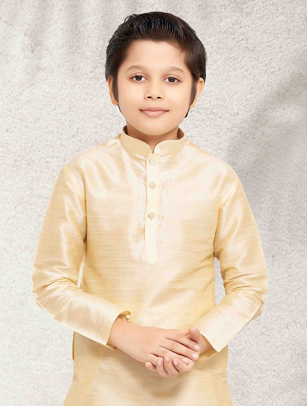 Raivat Ethnic Art Banarasi Silk Kids Kurta Pajama In Gold Colour | Grocsy
