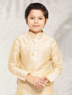Raivat Ethnic Art Banarasi Silk Kids Kurta Pajama In Gold Colour | Grocsy