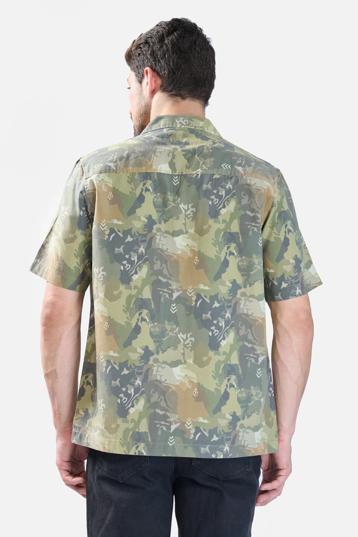Xkind Olive Abstract Printed Relaxed Fit Shirt | Grocsy