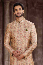 Raivat Ethnic Art Silk Digital Print Sherwani In Beige Colour | Grocsy