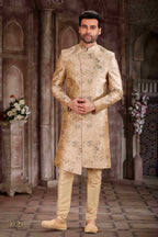 Raivat Ethnic Art Silk Digital Print Sherwani In Peach Colour | Grocsy