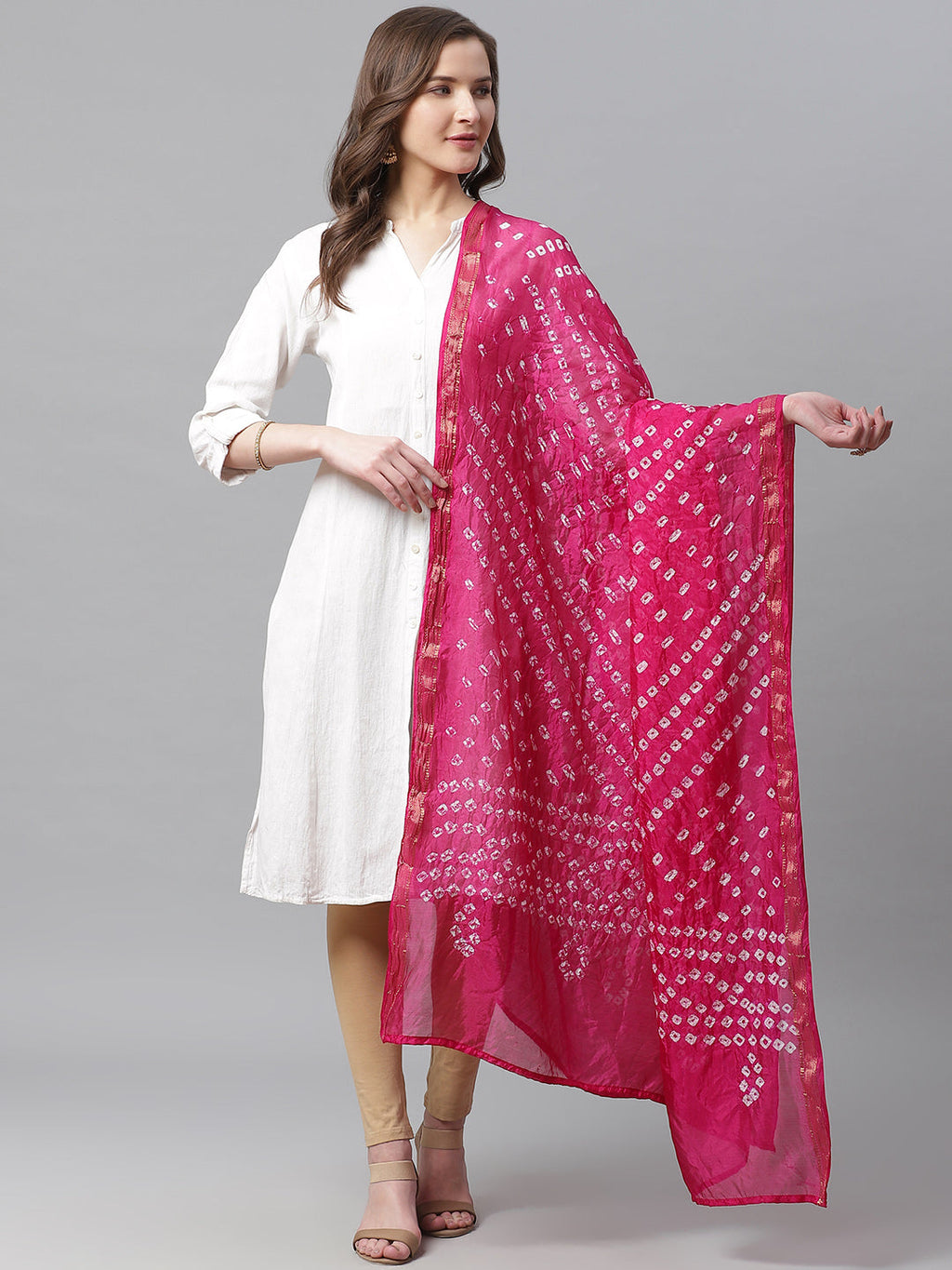Juniper Women Fuchsia Shantoon Bandhani Na Dupatta | Grocsy