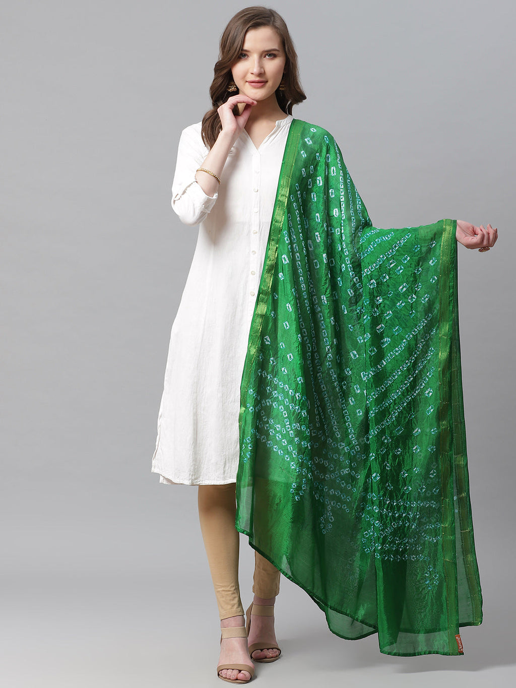 Juniper Women Green Shantoon Bandhani Na Dupatta | Grocsy