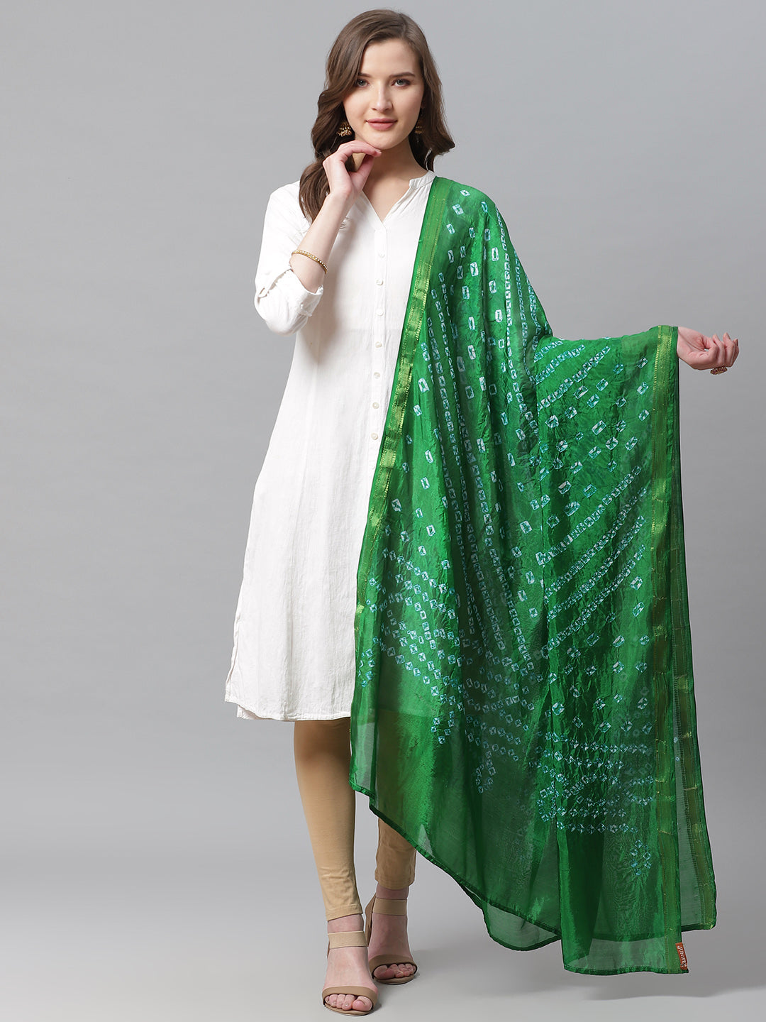 Juniper Women Green Shantoon Bandhani Na Dupatta | Grocsy