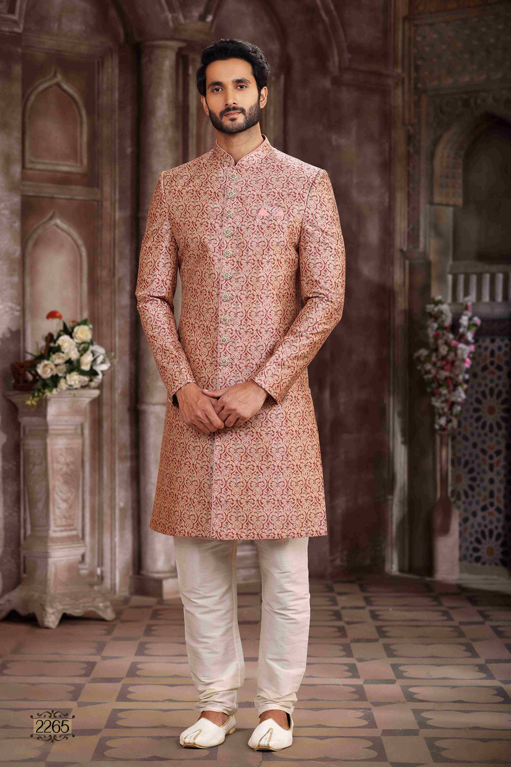 Raivat Ethnic Art Silk Digital Print Sherwani In Pink Colour | Grocsy
