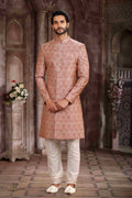 Raivat Ethnic Art Silk Digital Print Sherwani In Pink Colour | Grocsy