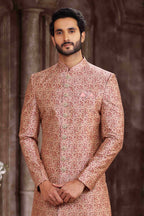 Raivat Ethnic Art Silk Digital Print Sherwani In Pink Colour | Grocsy