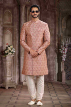 Raivat Ethnic Art Silk Digital Print Sherwani In Pink Colour | Grocsy