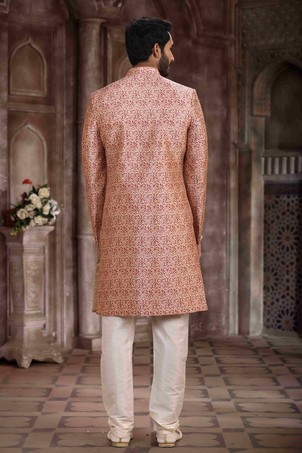 Raivat Ethnic Art Silk Digital Print Sherwani In Pink Colour | Grocsy