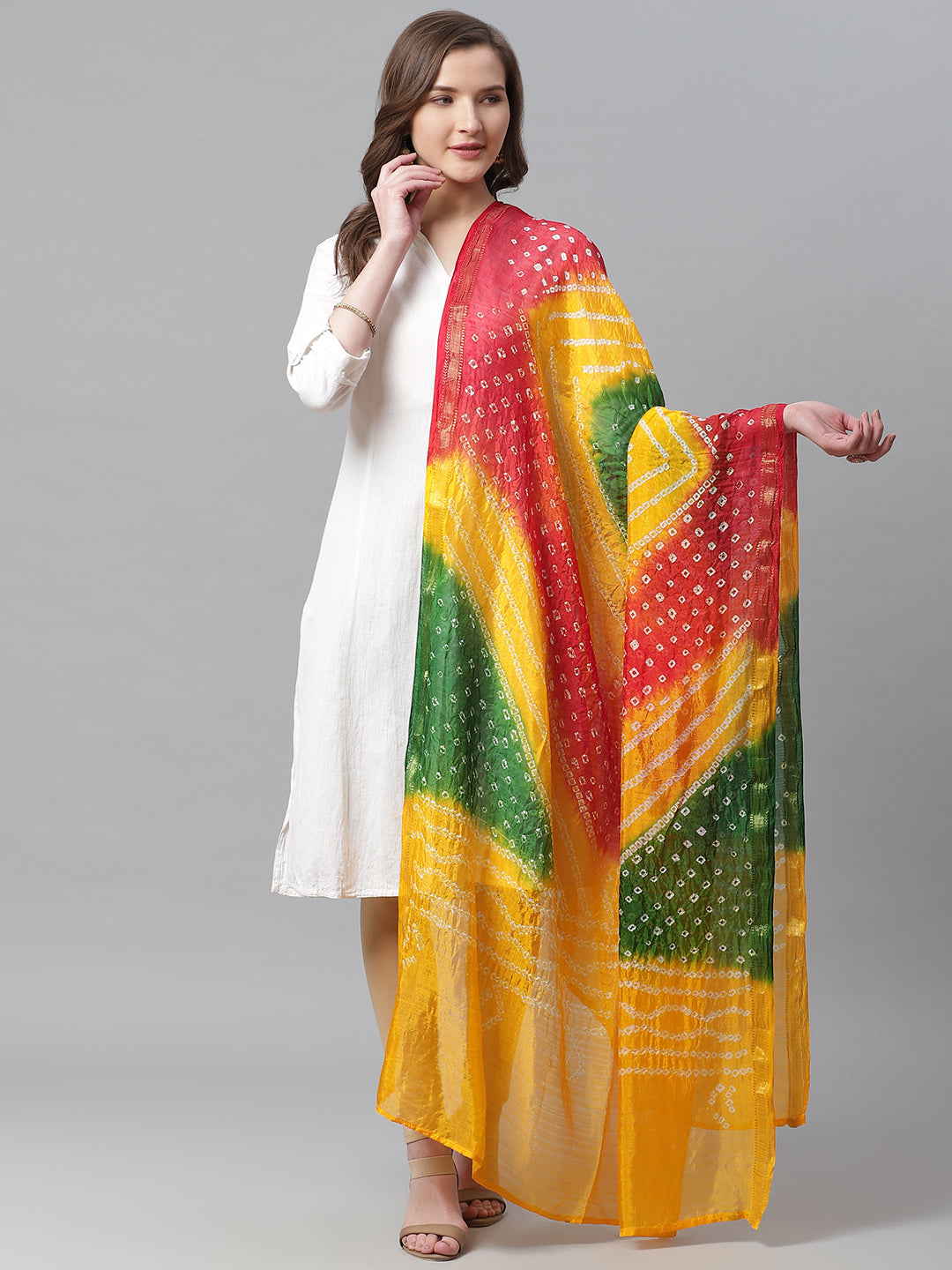 Juniper Women Mustard&Green Shantoon Bandhani Na Dupatta | Grocsy
