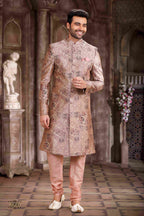 Raivat Ethnic Art Silk Digital Print Sherwani In Peach Colour | Grocsy