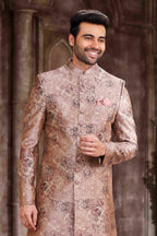 Raivat Ethnic Art Silk Digital Print Sherwani In Peach Colour | Grocsy