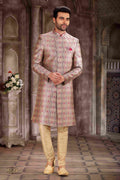 Raivat Ethnic Art Silk Digital Print Sherwani In Pink Colour | Grocsy