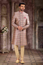 Raivat Ethnic Art Silk Digital Print Sherwani In Pink Colour | Grocsy