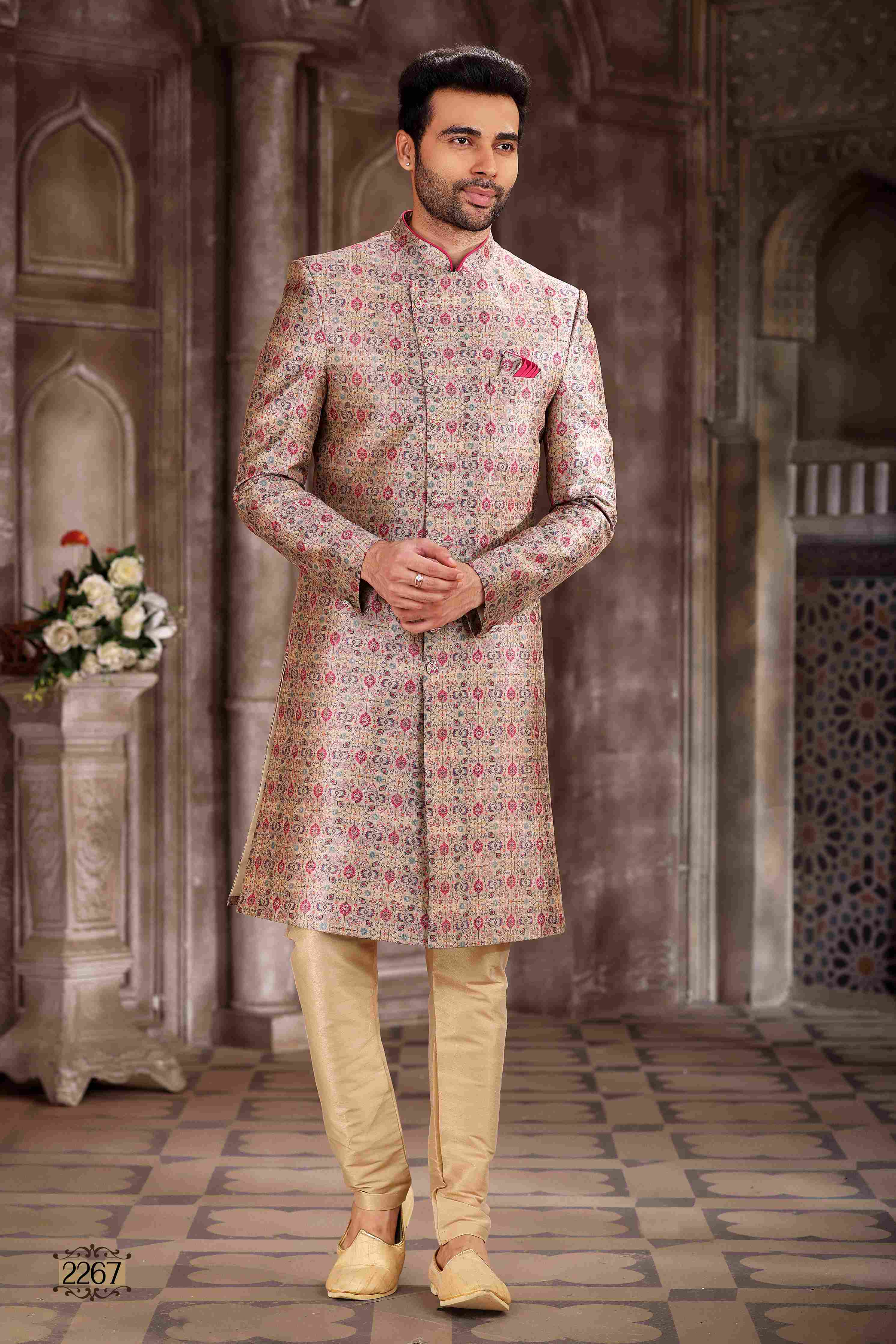 Raivat Ethnic Art Silk Digital Print Sherwani In Pink Colour | Grocsy